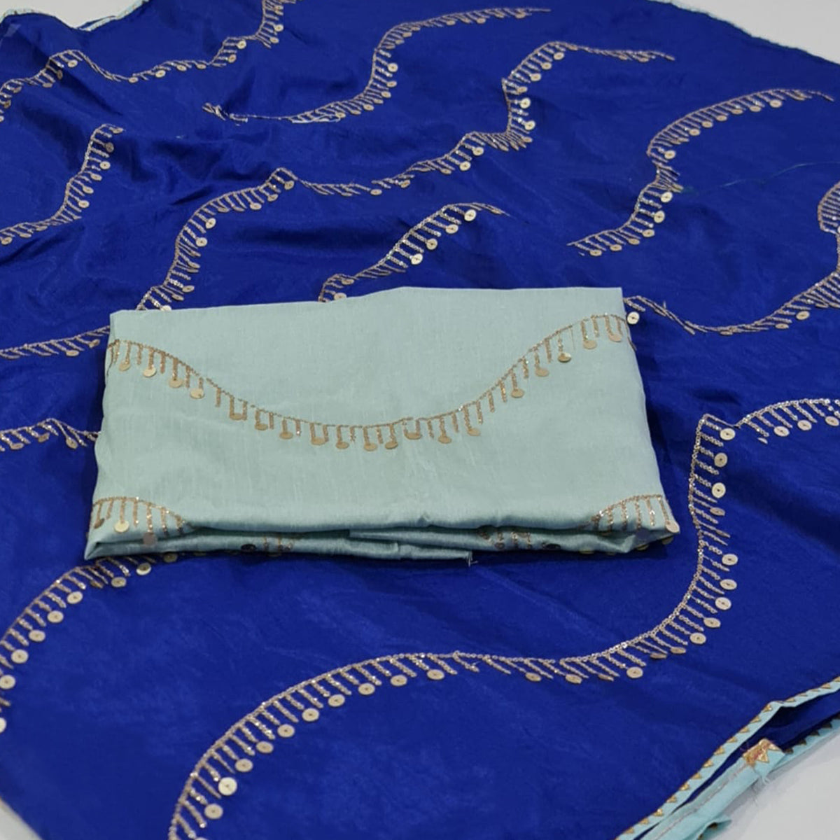 Blue Sequins Embroidered Dola Silk Saree