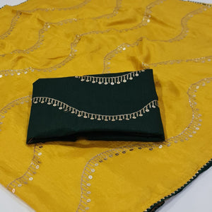 Yellow Sequins Embroidered Dola Silk Saree