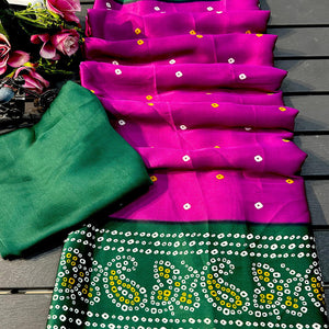 Pink Satin Crepe Saree Showcasing Timeless Bandhani Print