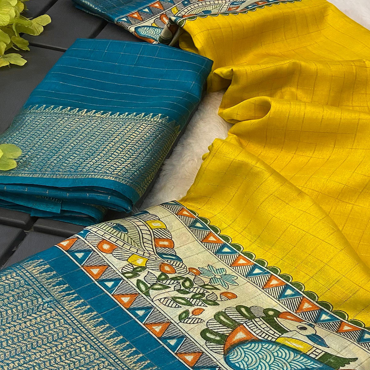 Yellow Madhubani Work Woven Dola Silk Saree