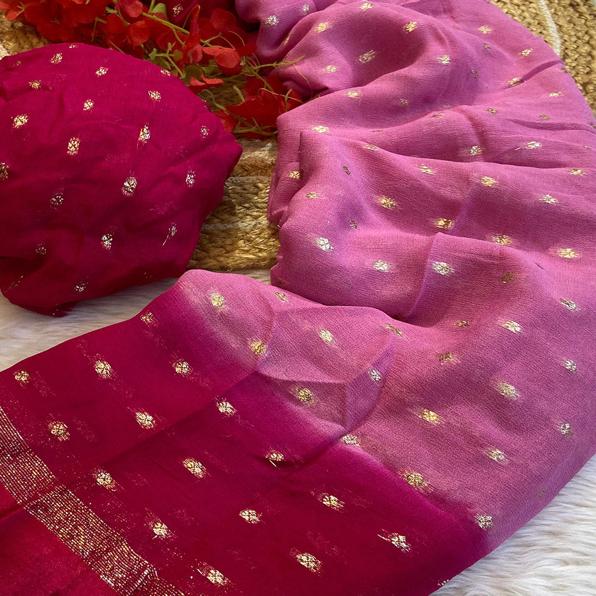 Pink Zari Woven Pure Viscose Saree