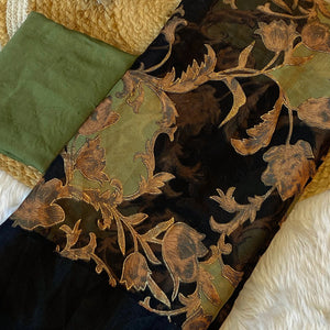 Black & Light Green Foil Printed Brasso Saree for Party Wear