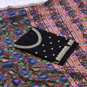 Black Printed Patola Tussar Silk Saree