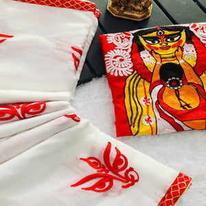 White Linen Saree with Exquisite Heavy Embroidery for Durga Puja Look