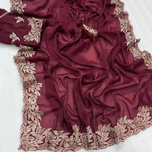 Stylish Maroon Star Chiffon Saree with Traditional Zari Embellished Border