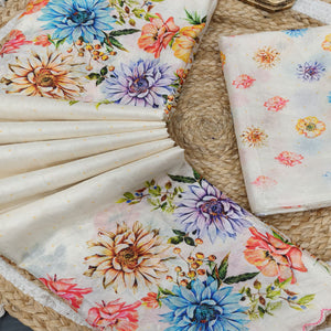 Off White Silk Blend Saree with Contemporary Floral Digital Print