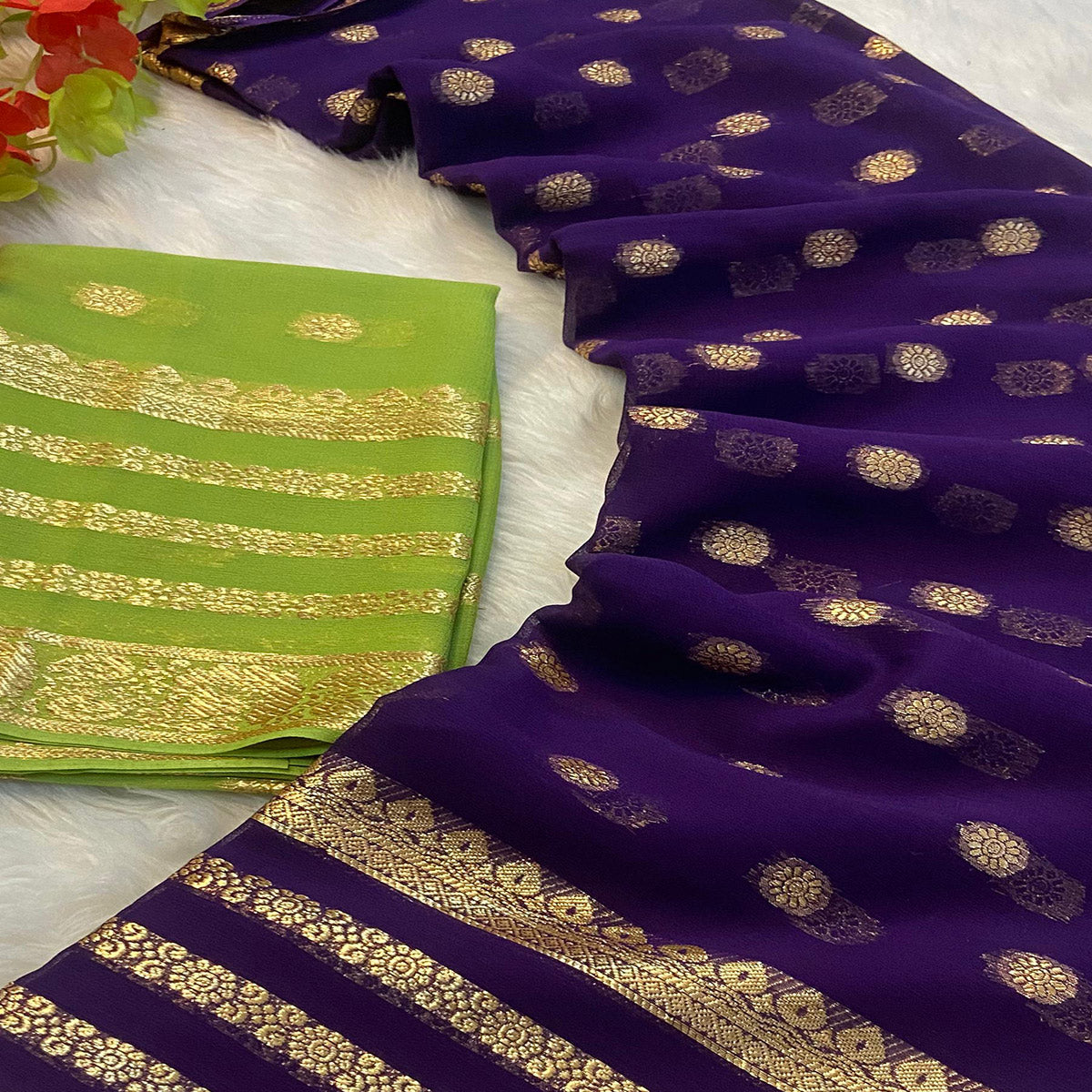 Purple Zari Weaving Georgette Saree