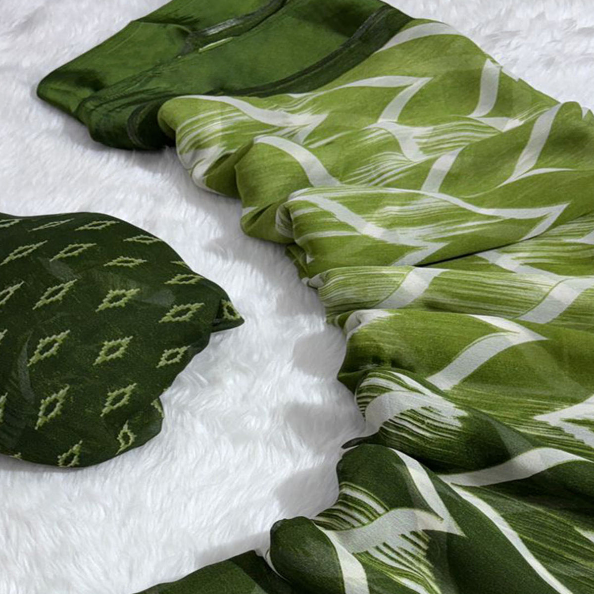 Green Shibori Printed Chiffon Saree