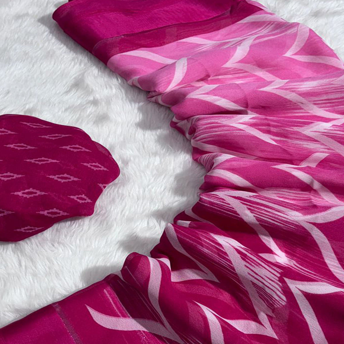 Magenta Shibori Printed Chiffon Saree