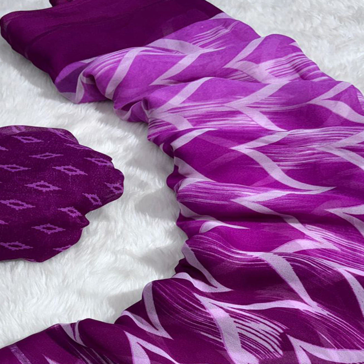 Purple Shibori Printed Chiffon Saree