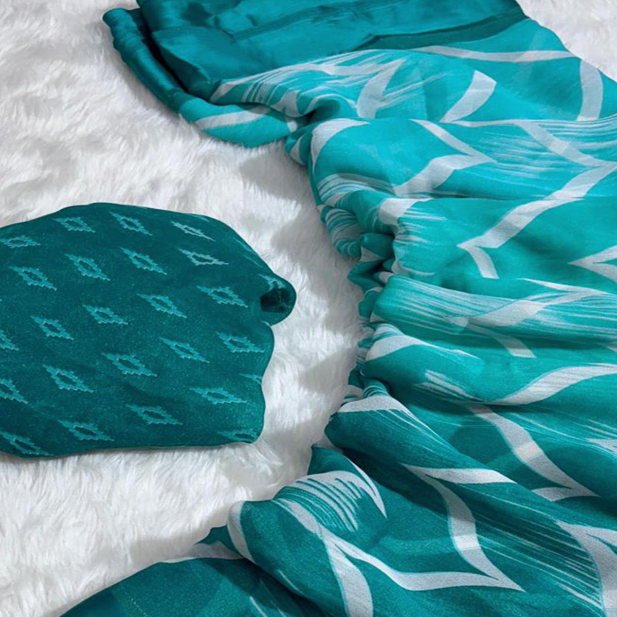 Teal Shibori Printed Chiffon Saree