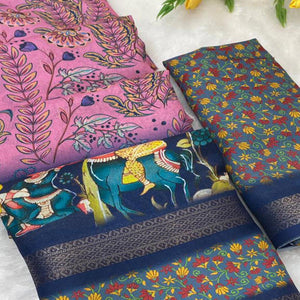 Pink Floral Moss Georgette Saree with Elegant Drape & Soft Texture