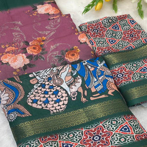 Wine Floral Moss Georgette Saree with Elegant Drape & Soft Texture