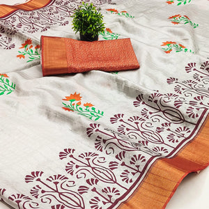 Grey Cotton Silk Saree Woven on Handloom with Elegant Abstract Patterns