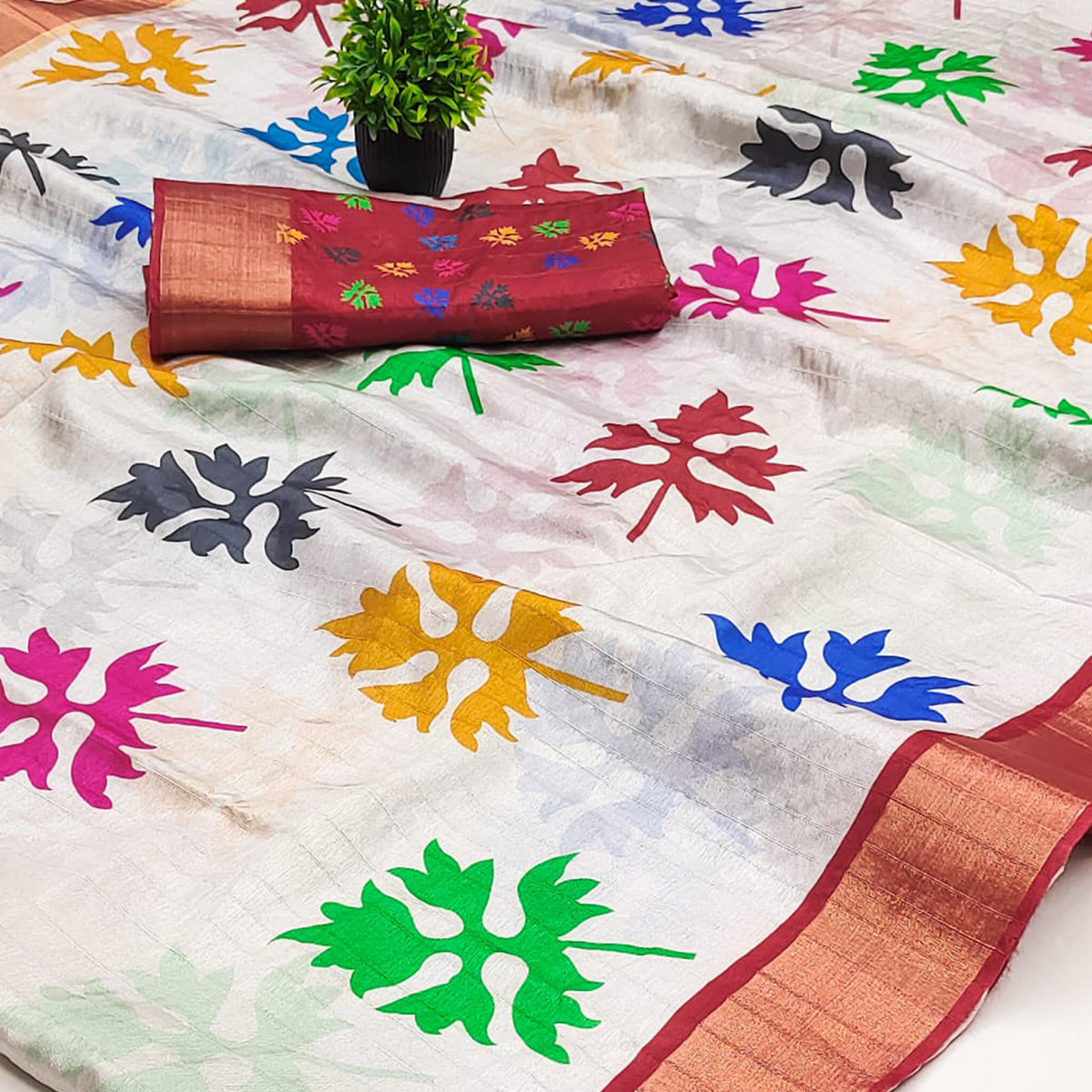 Peach Cotton Silk Saree Woven on Handloom with Elegant Abstract Patterns