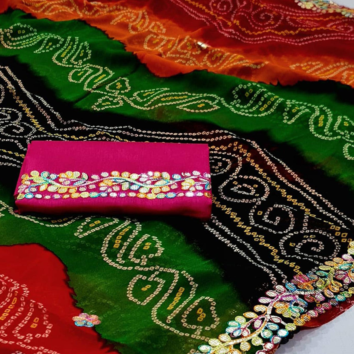 Multicolor Bandhani Gota Embroidered Georgette Saree