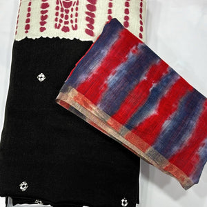 Black Linen Cotton Saree Adorned with Vibrant Bandhani Prints and Breezy Texture
