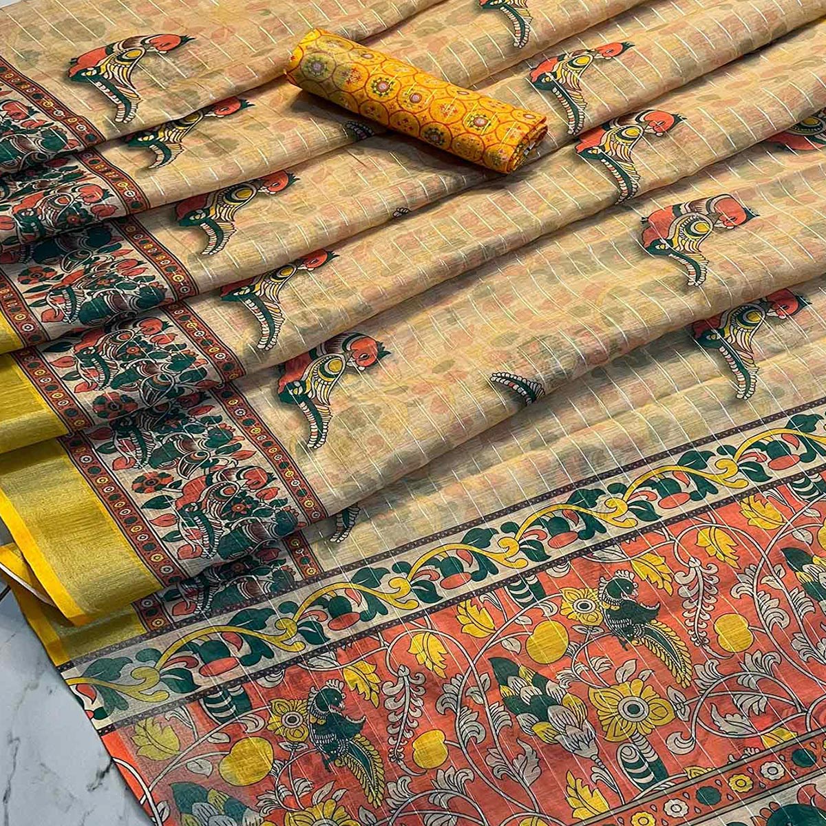 Chikoo Digital Printed Linen Saree