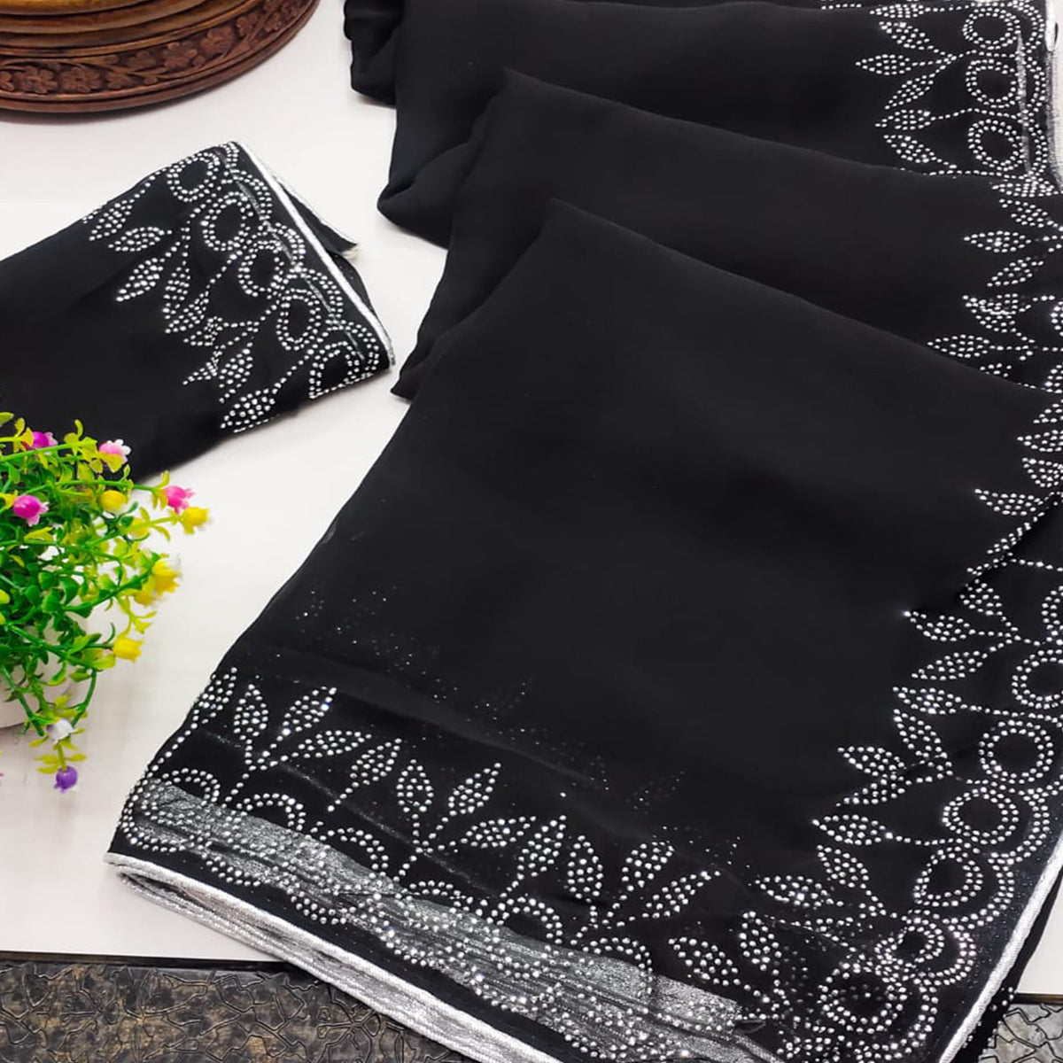 Black Swarovski Work Embroidered Georgette Saree