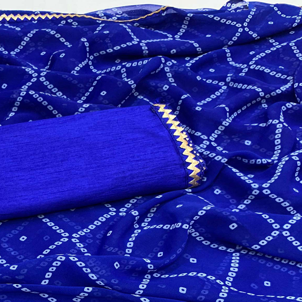 Blue Bandhani Printed Georgette Saree