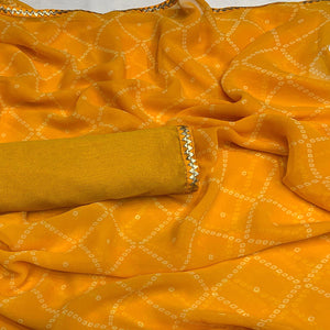 Yellow Bandhani Printed Georgette Saree