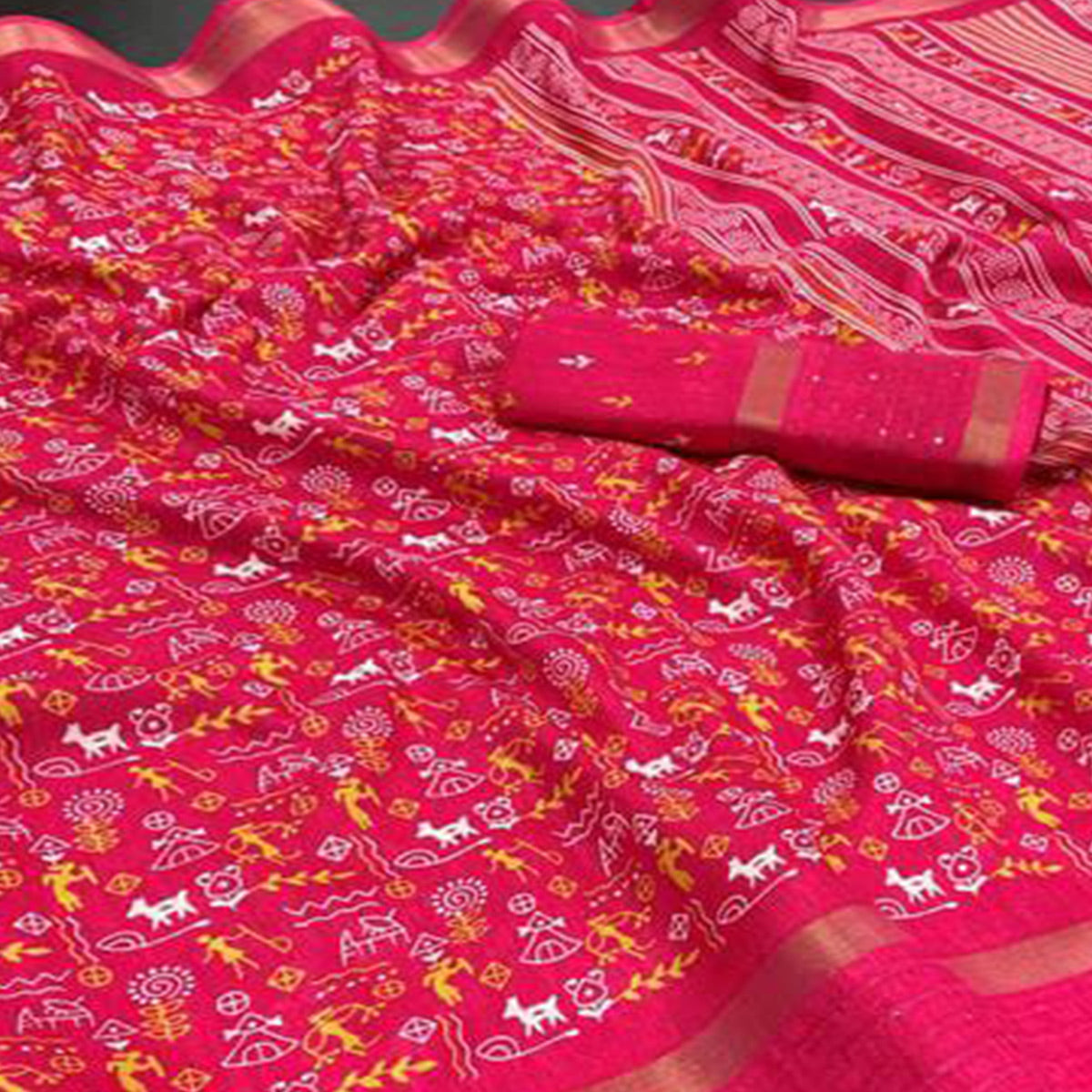 Pink Warli Printed Georgette Saree