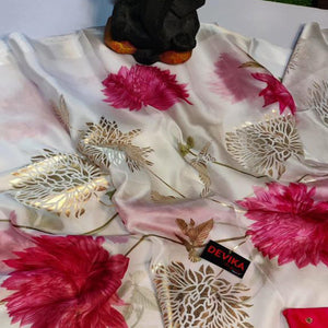 White Floral Foil Printed Organza Saree