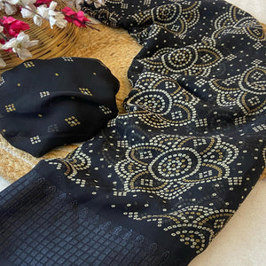 Black Bandhani Printed Georgette Saree With Viscose Border