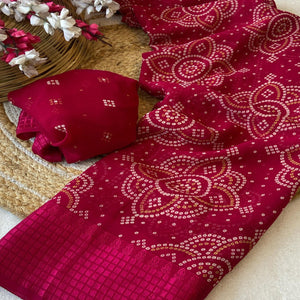 Pink Bandhani Printed Georgette Saree With Viscose Border