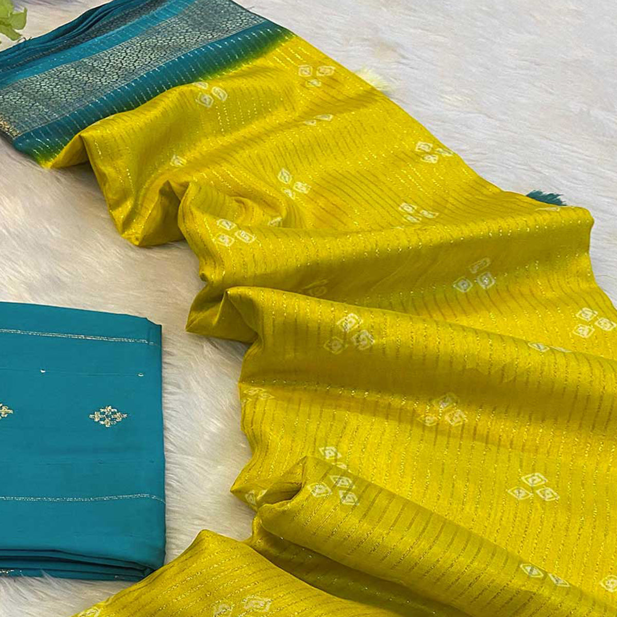 Yellow Bandhani Print Weaving Dola Silk Saree