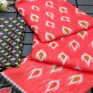 Gajri Pink Ikkat Printed Linen Saree