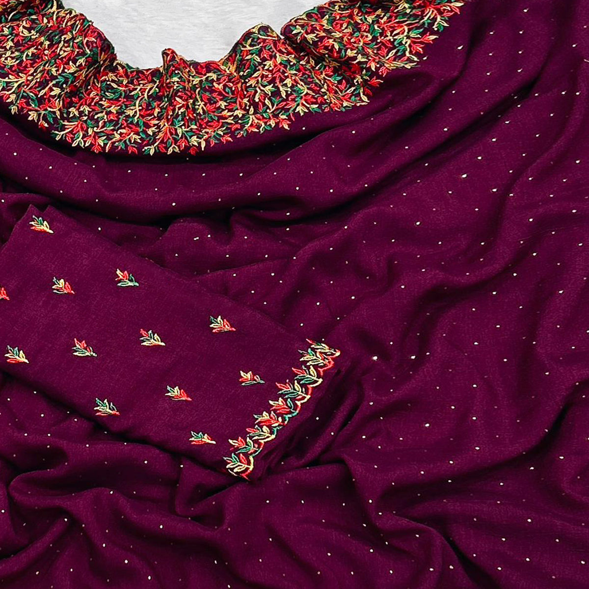 Wine Embroidered With Stonework Vichitra Silk Saree