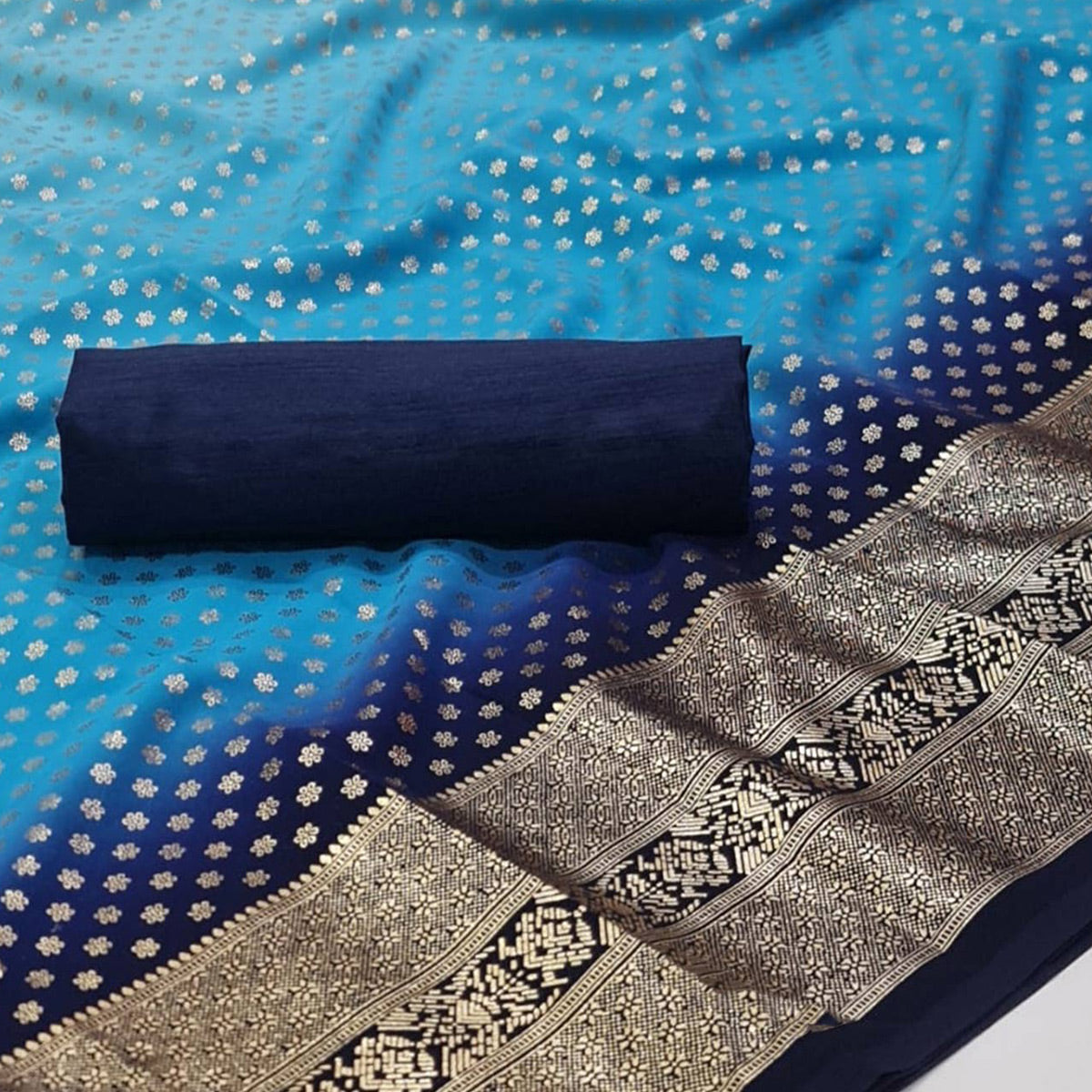 Blue Floral Foil Printed Georgette Saree
