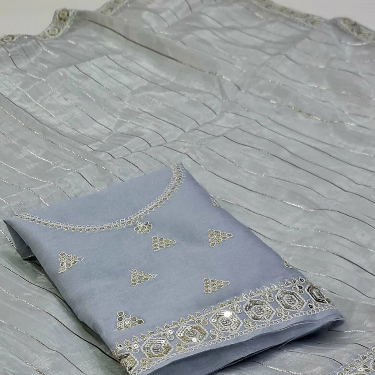 Grey Sequins Embroidered Organza Saree