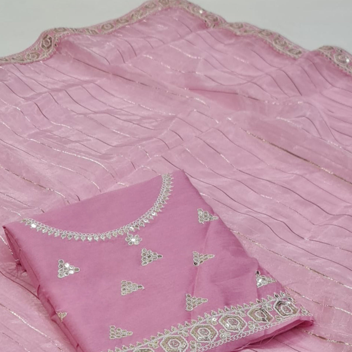 Pink Sequins Embroidered Organza Saree