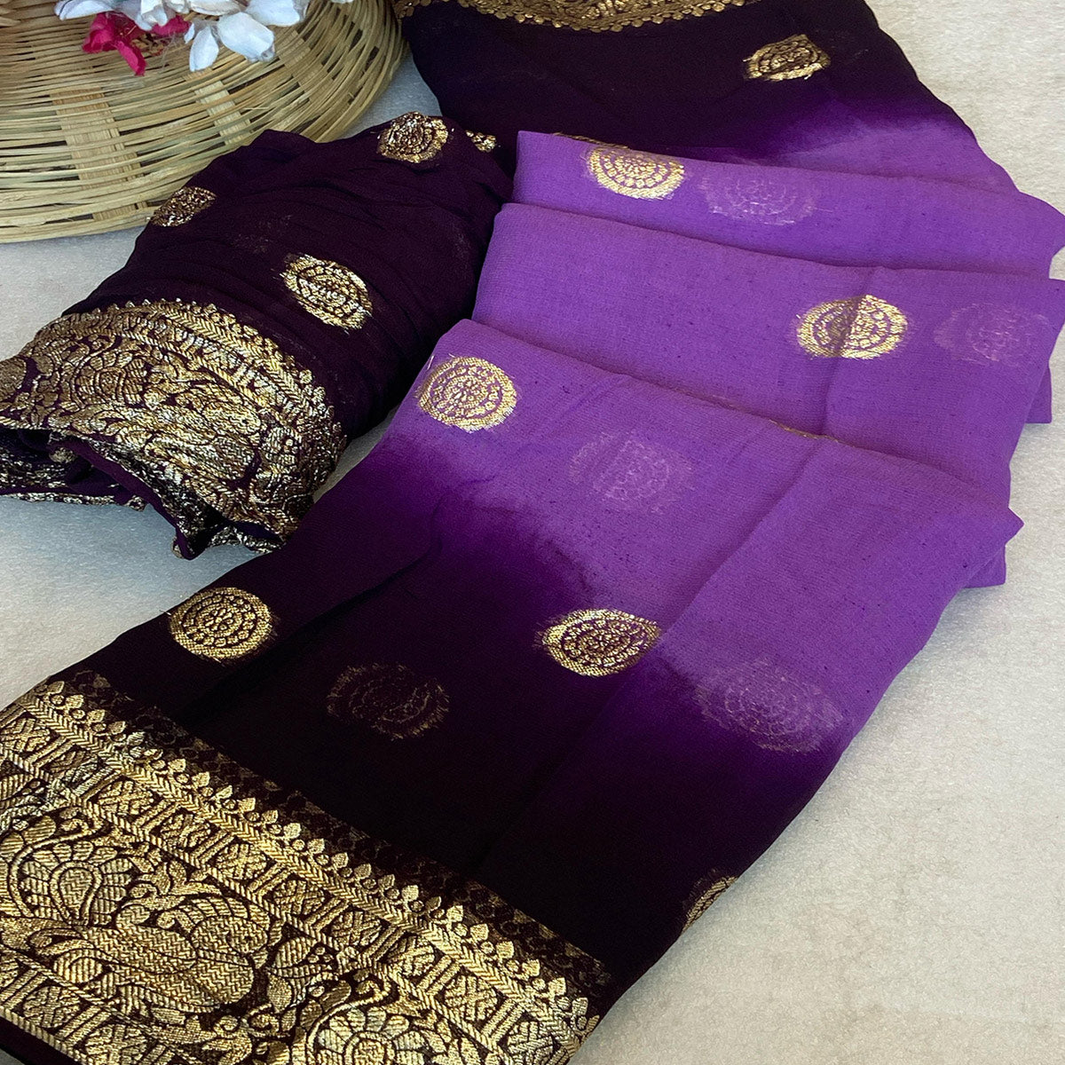 Purple Zari Weaving Pure Viscose Saree