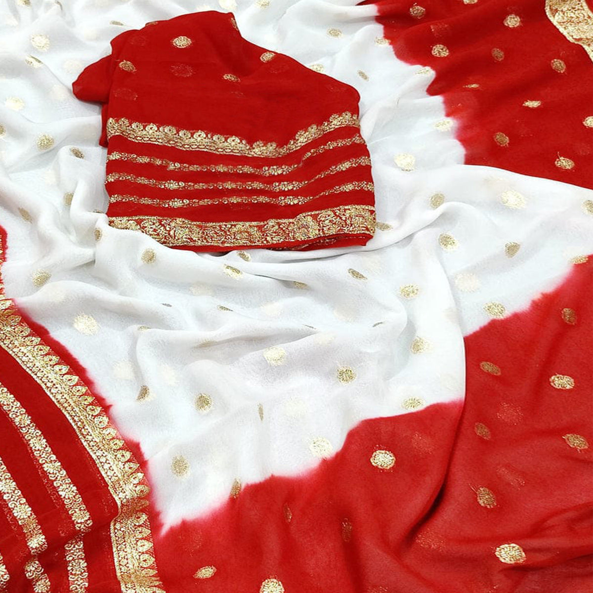 White & Red Zari Weaving Pure Viscose Saree