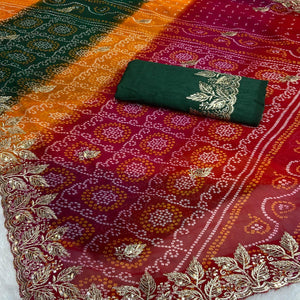 Multicolor Bandhani Georgette Saree Enhanced with Lavish Embroidered Border