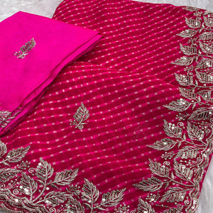 Pink Bandhani Georgette Saree Enhanced with Lavish Embroidered Border