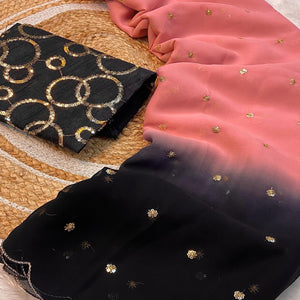Peach & Black Sequins Embroidered Georgette Saree