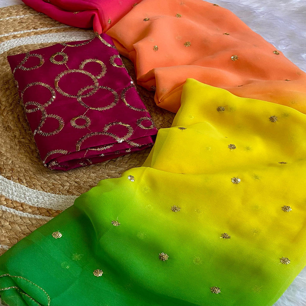 Multicolor Sequins Embroidered Georgette Saree