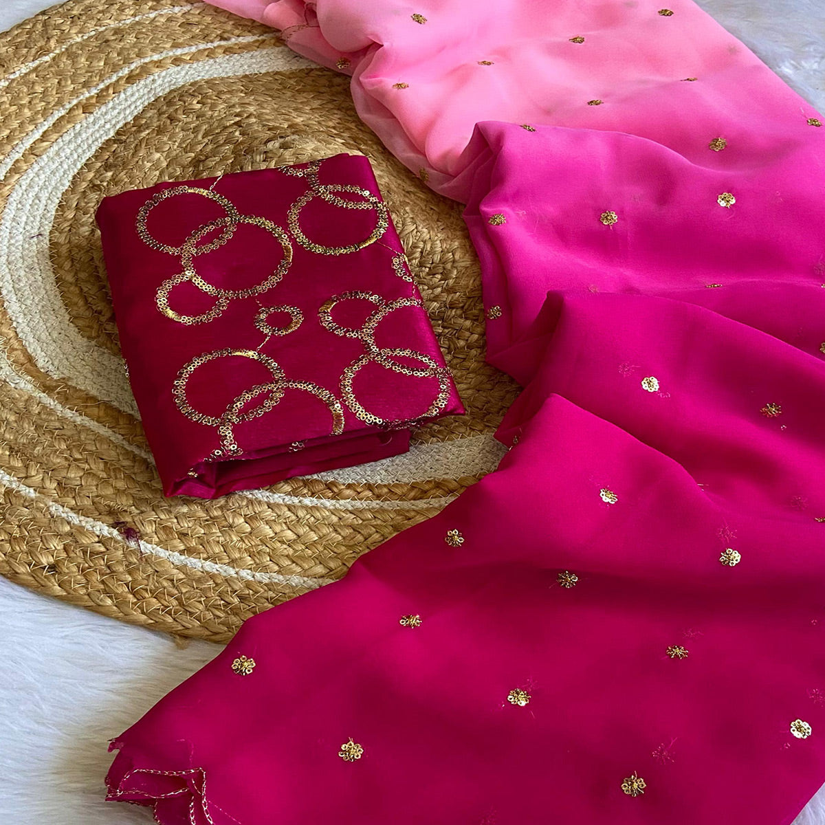 Pink Sequins Embroidered Georgette Saree