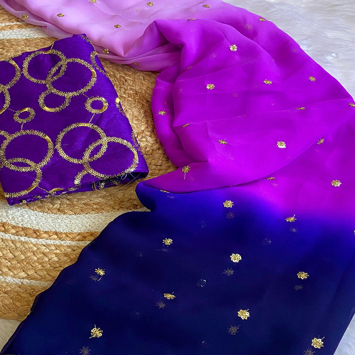 Multicolor Sequins Embroidered Georgette Saree