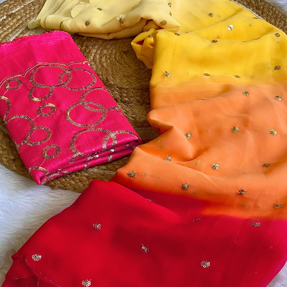 Multicolor Sequins Embroidered Georgette Saree