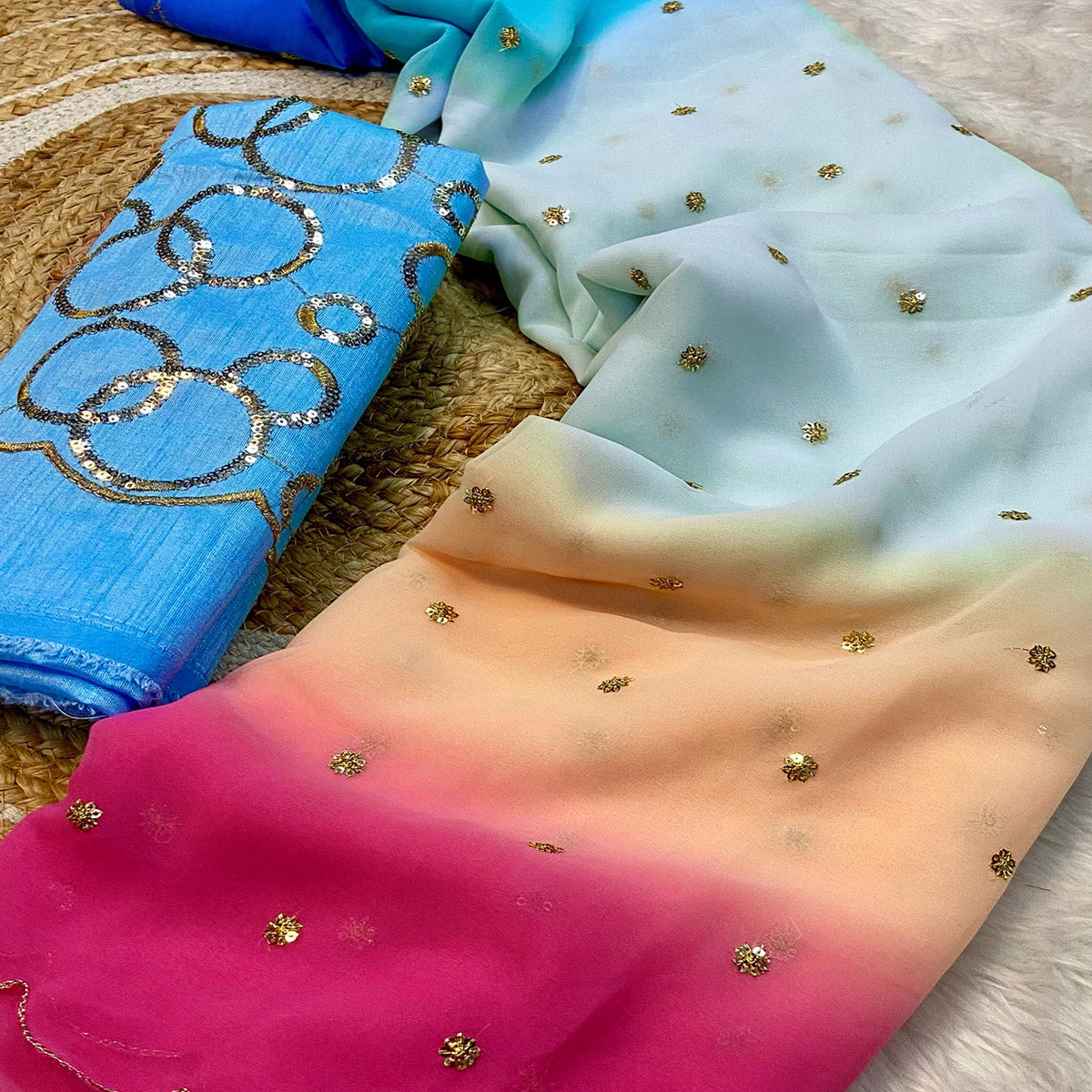 Multicolor Sequins Embroidered Georgette Saree