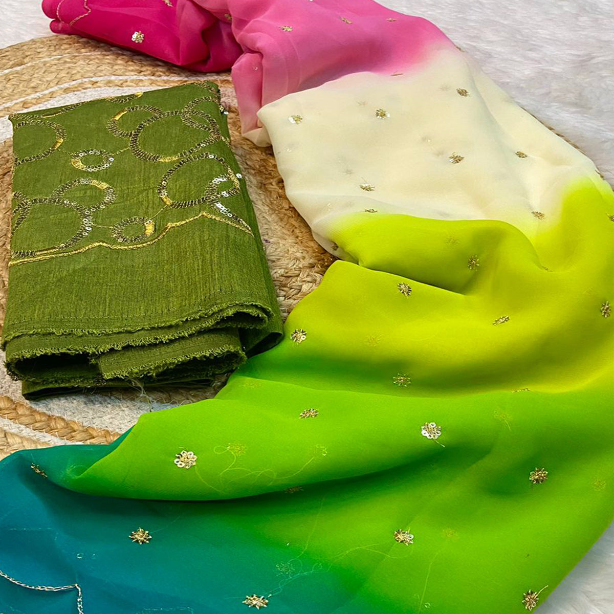 Multicolor Sequins Embroidered Georgette Saree