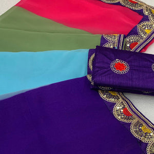 Multicolor Printed Georgette Saree With Sequins Border