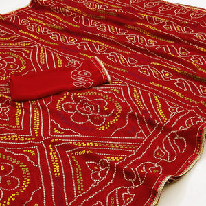 Red Bandhani Printed Georgette Saree