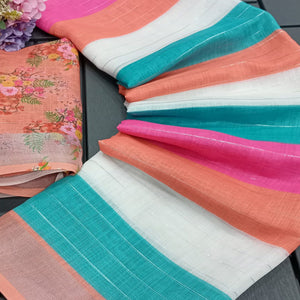 Multicolor Zari Weaving Linen Cotton Saree