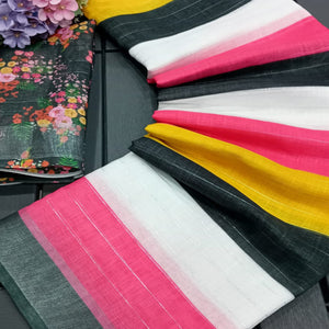 Multicolor Zari Weaving Linen Cotton Saree